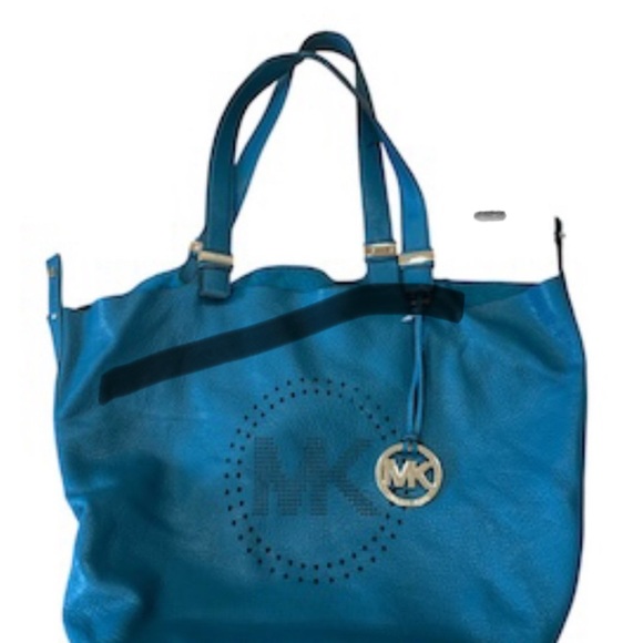 Michael Kors hobo perforated logo teal leather bag - Picture 5 of 9